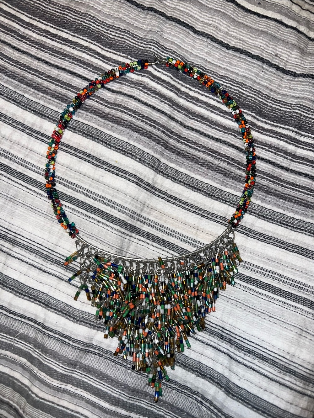 Multicolor Beaded Fringe Necklace - Colorful Statement